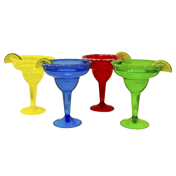 Margarita Glasses Set - Plastic Glass - 11.5 Ounces - 20 Count - Party Assorted Red, Blue, Green and Yellow