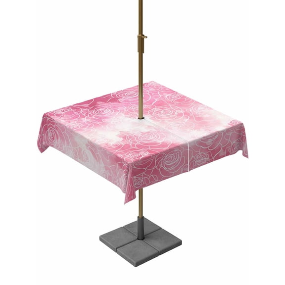 Outdoor Tablecloth with Umbrella Hole and Zipper, Valentine's Day Square Table Cloth 60x60 Inch Waterproof Tablecloth, Watercolor Roses Floral Ombre Romantic Picnic Table Cover for Patio Camping