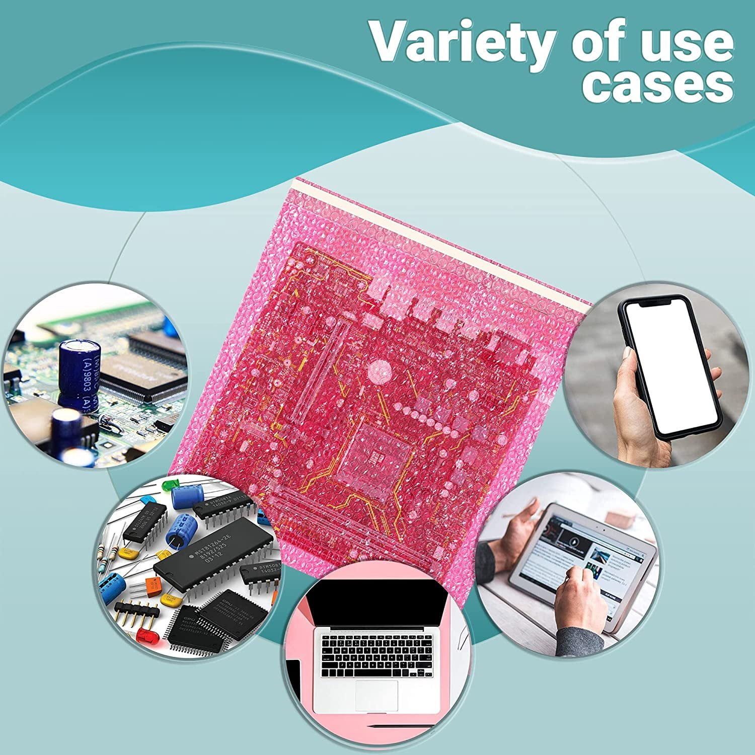 APQ Anti-Static Bubble Out Bags 20 x 20 Inch, Pack of 10 Pink Self Seal Bubble Pouches, Waterproof PE Anti Static Bubble Bags for Packing Electronics, Ornaments, Cushioning Sturdy Double Bubble Bag