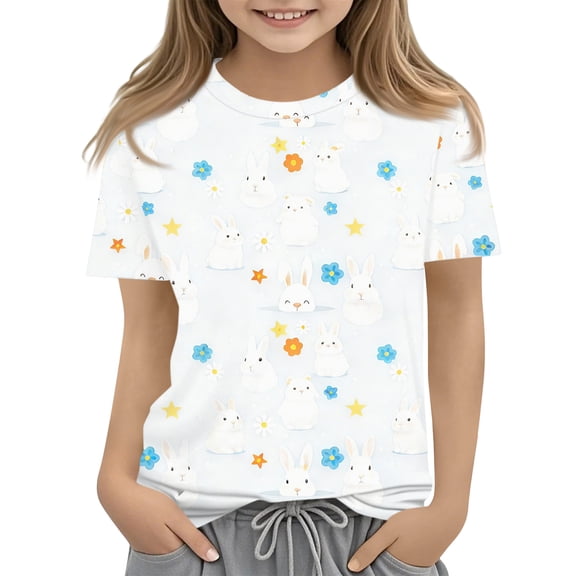 YOUYEDIAN Easter Teen Girls T Shirt Kids Easter Short Sleeve Crewneck Bunny Eggs Graphic Tops Toddler Cute Funny Shirts (Complexion, 13-14 Years)