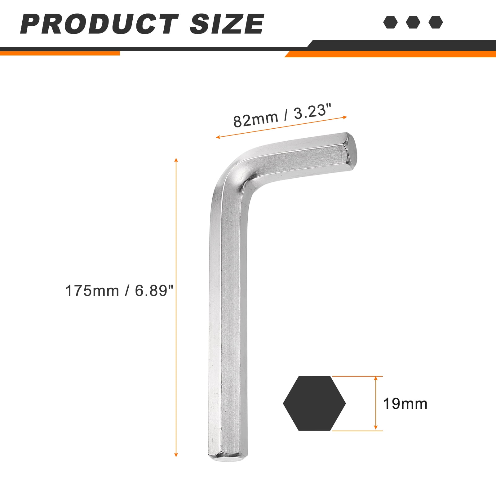 3pcs Hex Key Wrench 19mm L-Shape Hexagon Metric Wrenches Silver