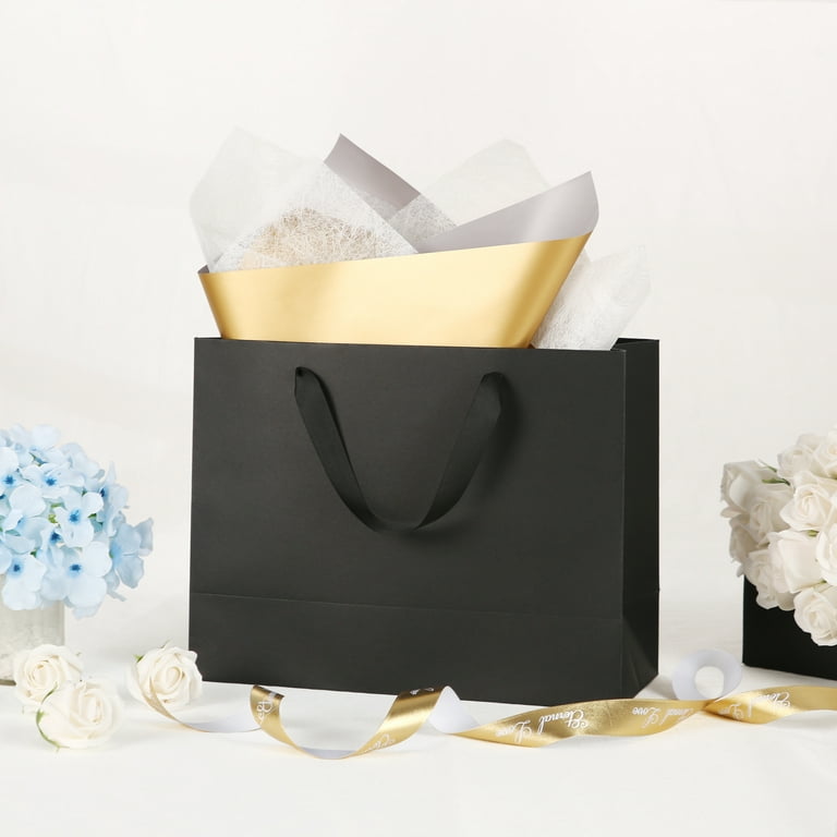Large Black Thank You Gift Bags 13x5x10 Bulk Luxury Premium Paper