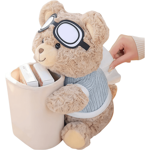 Cute Bear Tissue Holder and Trash Can，Car Tissue Holder and Trash Can 2-in-1, Cute Bear Design Car Accessories with Storage,car Tissue Box Plush Animals Cute Holder, Vehicle Decoration for Car, SUV,
