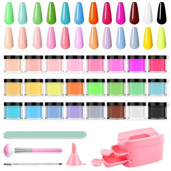24-Color Acrylic Nail Powder Set, Long-lasting and Durable DIY Nail Art, Suitable for 3D Sculpting and French Extensions, Includes Dip Powder Box & Tools, Top Christmas Gift for Women