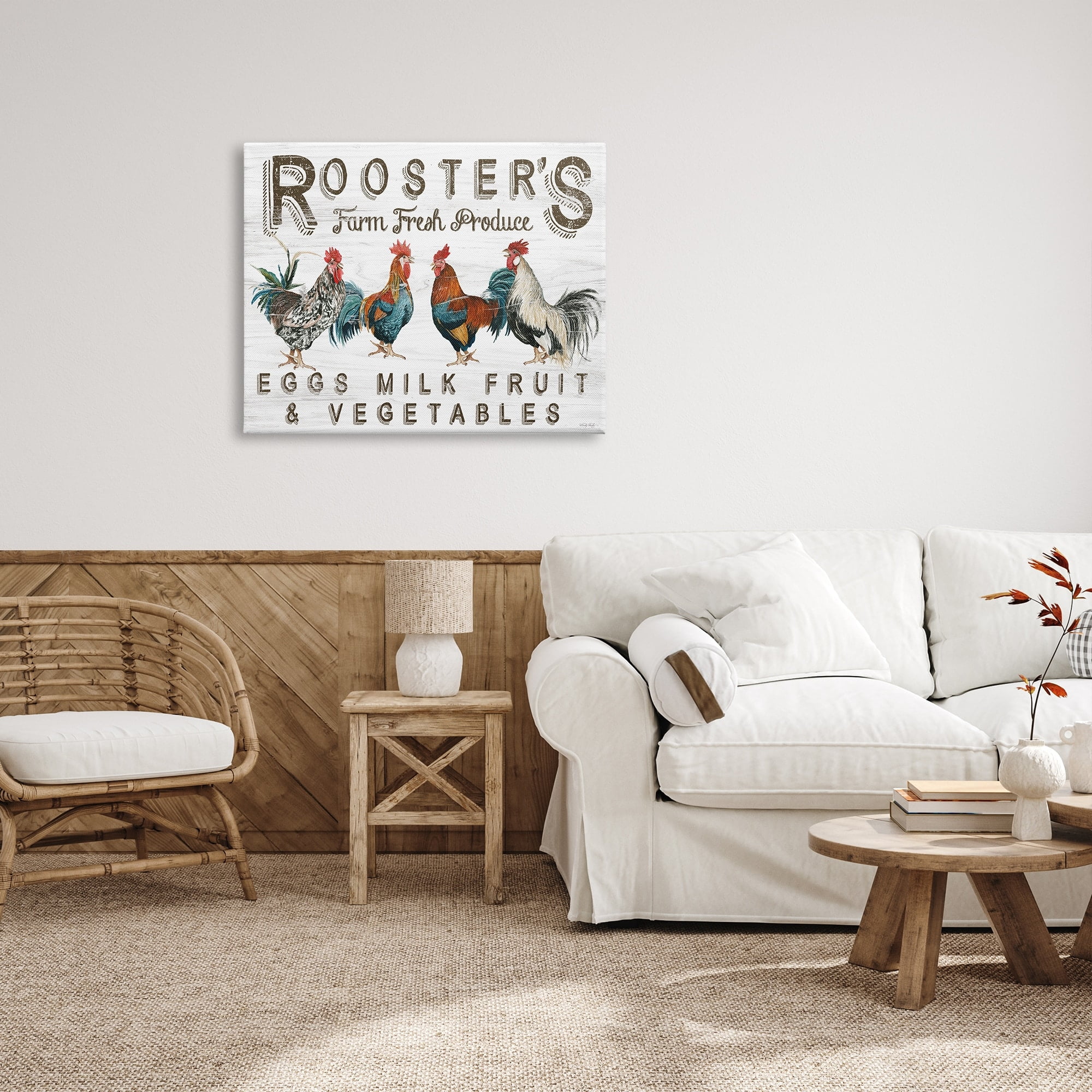 Stupell Rustic Roosters Farm Fresh Produce Animals & Insects Painting Gallery Wrapped Canvas Print Wall Art