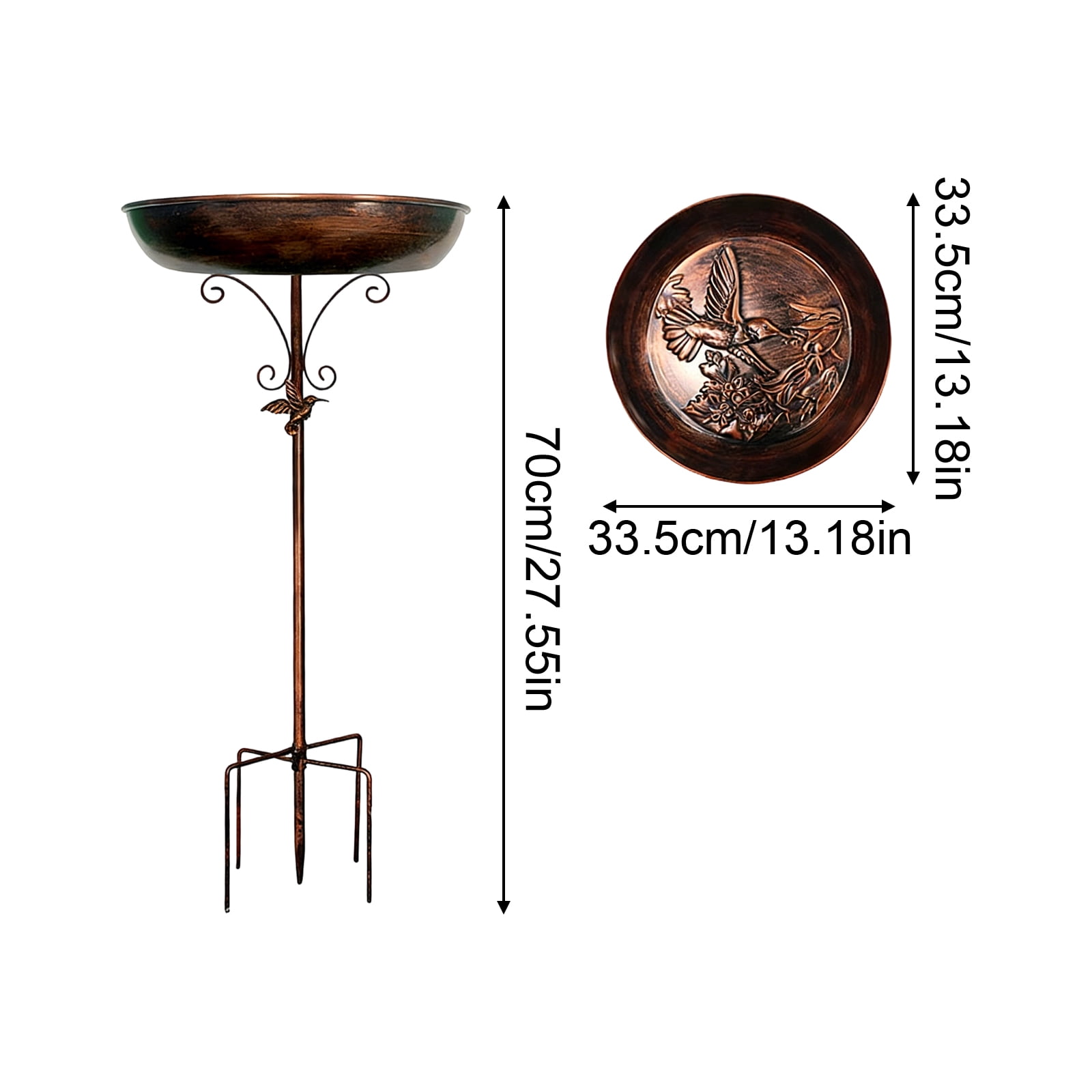 27.55 Inch Height Garden Birdbath, Small Metal Bird Bath for Outdoors, 13.18" Dia Bowl with Stake Birdbaths Garden Yard Lawn Decor