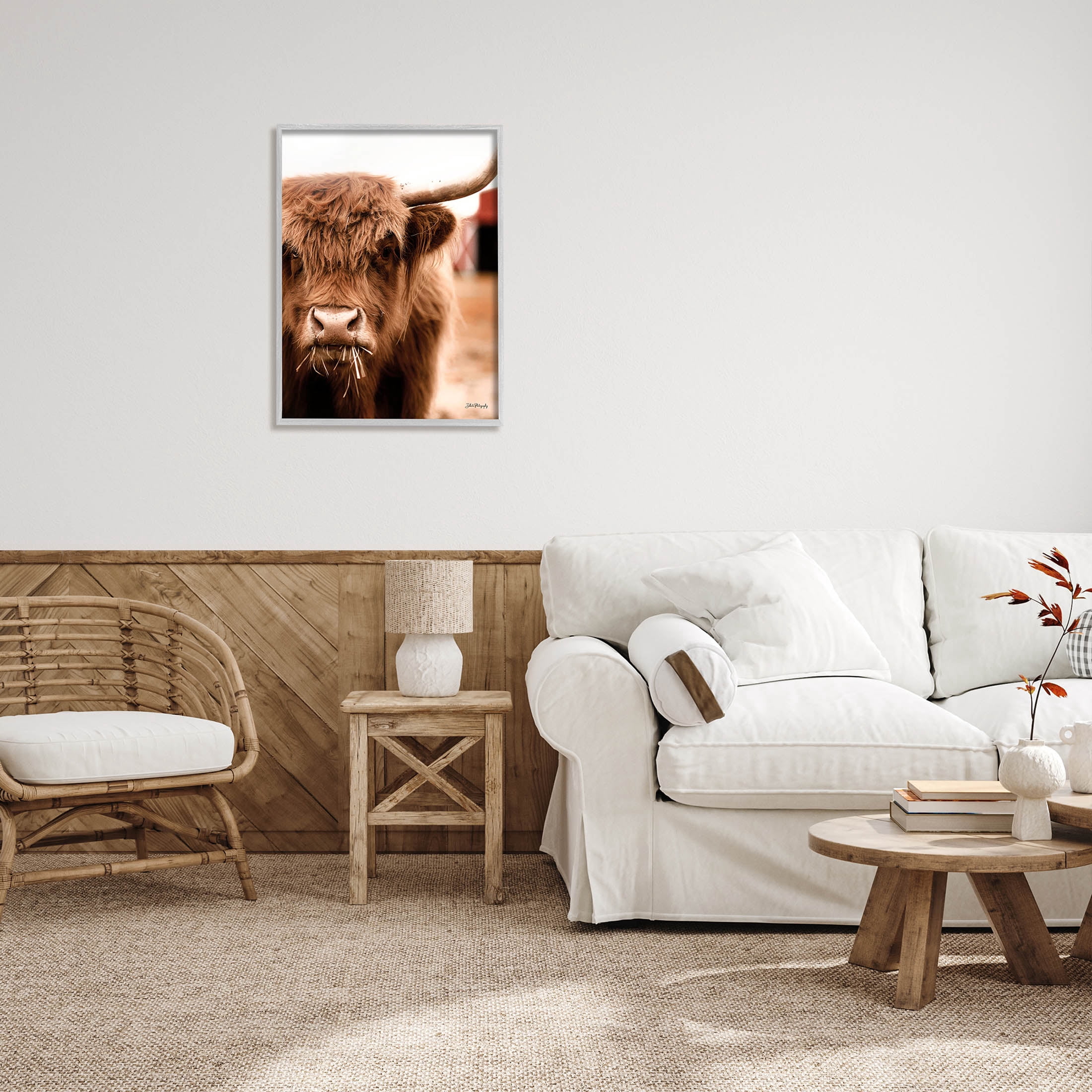 Grazing Cow Animal Portrait Animals & Insects Photograph Gray Framed Art Print Wall Art