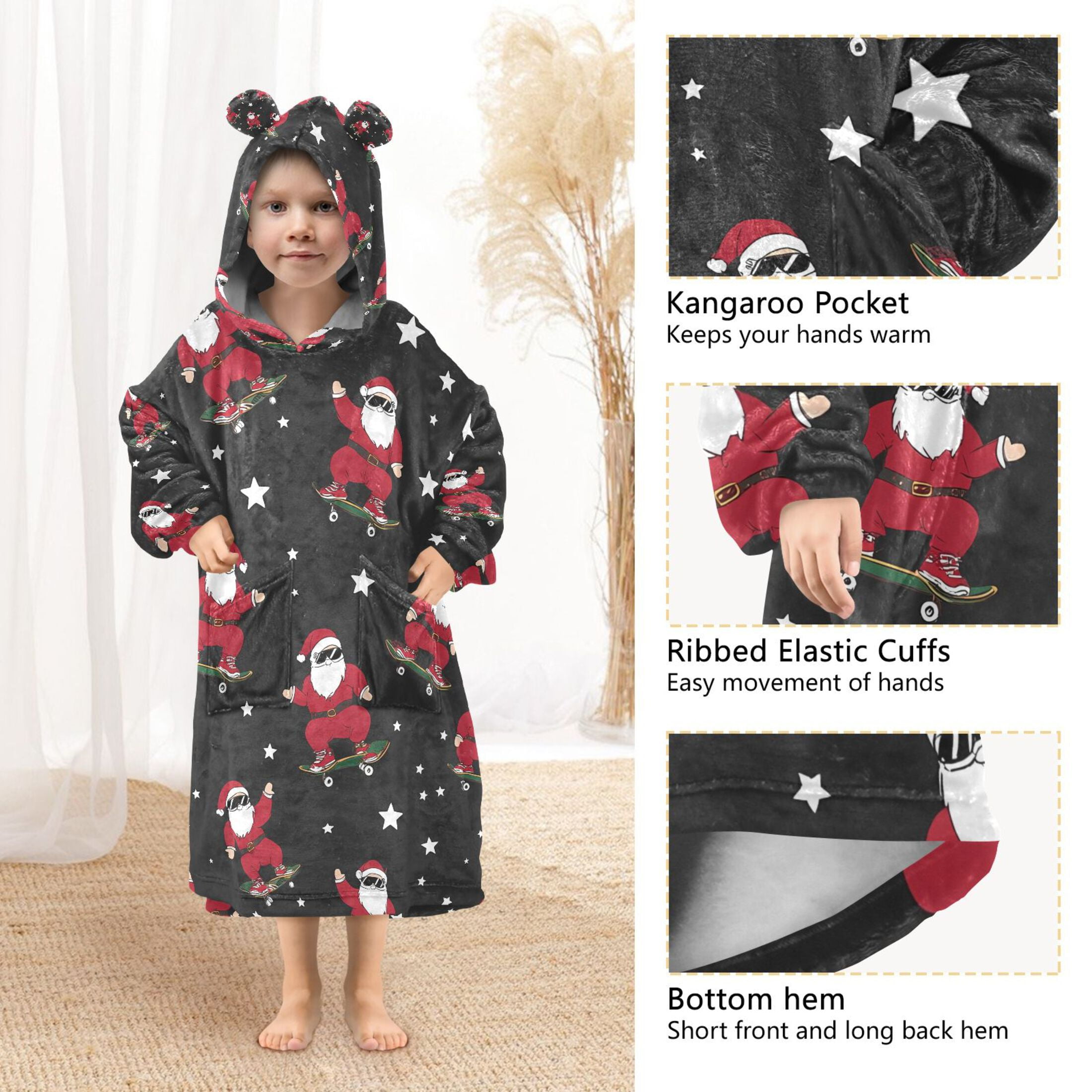 joogoo Blanket Hoodie for Christmas Santa Claus Skating Oversize Sweatshirt 3-14 YR L