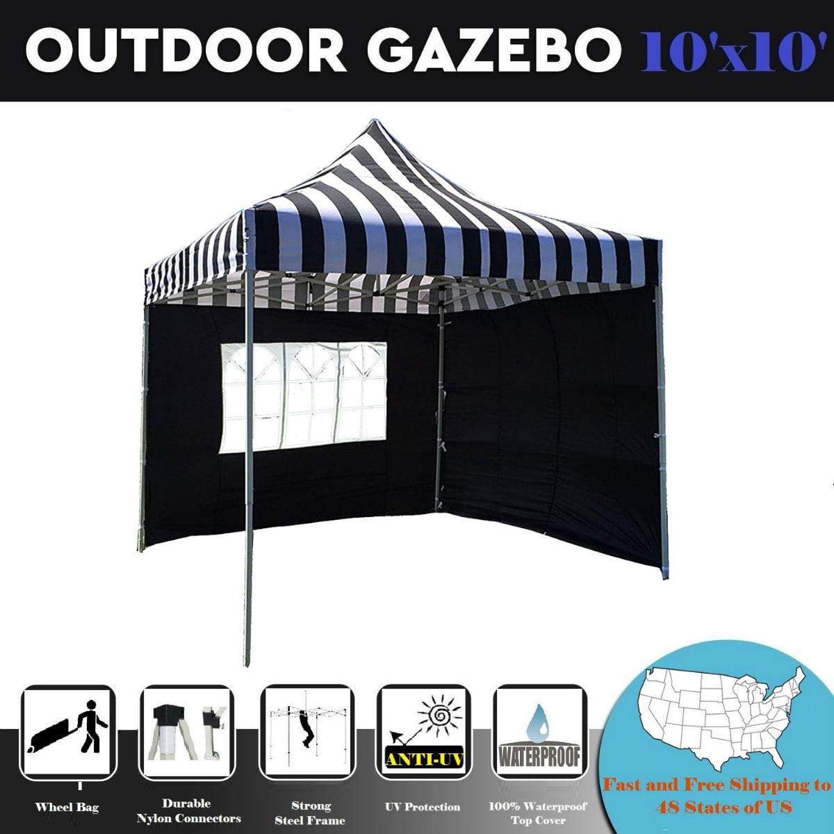 10'x10' Pop Up Canopy Party Tent EZ F Model Upgraded Frame Black Checker 