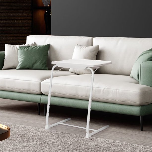 Set of 2 Adjustable TV Tray Table with Cup Holder, Folding TV Dinner Table with 6 Height and 3