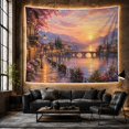 thumbnail image 6 of Floral Garden Mediterranean with Village Sunset Stone Bridge, Mystical Fantasy for Space Lovers, Galaxy Room Decor, Valentine'S Day Gift, Tapestry Wall Hanging for Bedroom and Dorm, 6 of 7