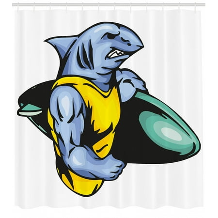 Shark Shower Curtain Grumpy Surfer Shark With Muscled Body Exotic