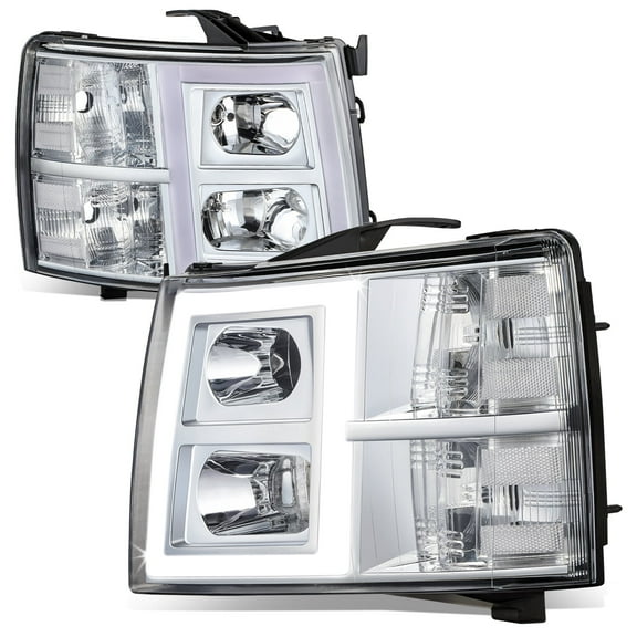 DNA Motoring For 07-13 Chevy Silverado 1500 2500 3500 LED DRL Projector Headlight Lamps Pair Chrome