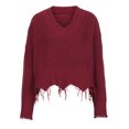 thumbnail image 6 of IROINNID Reduced Womens Sweater V-Neck Pullover Sweater Solid Color Loose Mid-Length Long Sleeve Sexy Ruched Blouse Tops, 6 of 9