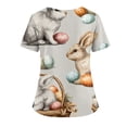thumbnail image 3 of Easter Womens Scrub Top Cute Bunny Print Short Sleeve Nurse Working Uniforms Easter Soft Stretchy Holiday Scrub T Shirts, 3 of 4