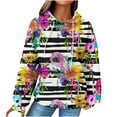 thumbnail image 3 of QATAINLAV Casual Waffle Knit Long Sleeve Hoodies for Women 2025 Fashion Floral Printed Sweatshirts Outdoor Drawstring Hooded Pullover Tops Fall Outfits, Black, XXL, 3 of 7