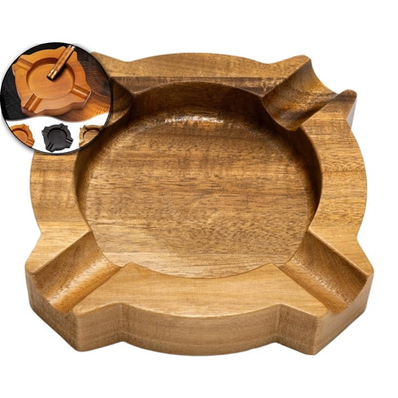Wooden Ashtray Outdoor Indoor Square Ashtray with 4 Durable Solid Slots Holder, Wooden Ash Tray Large for Outdoor Home Patio Office and Bar Use