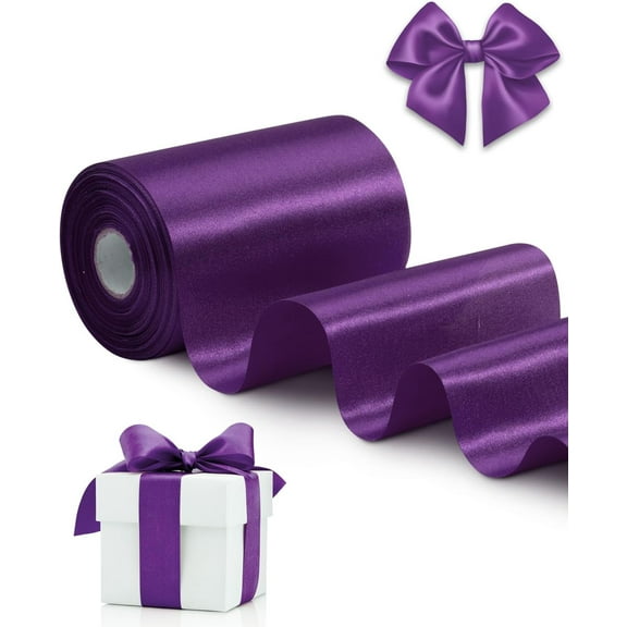 Purple Satin Ribbon 4 Inch x 22 yd Wide for Grand Opening Business Cuttings Ceremony Bow Christmas Festival Decor Purple
