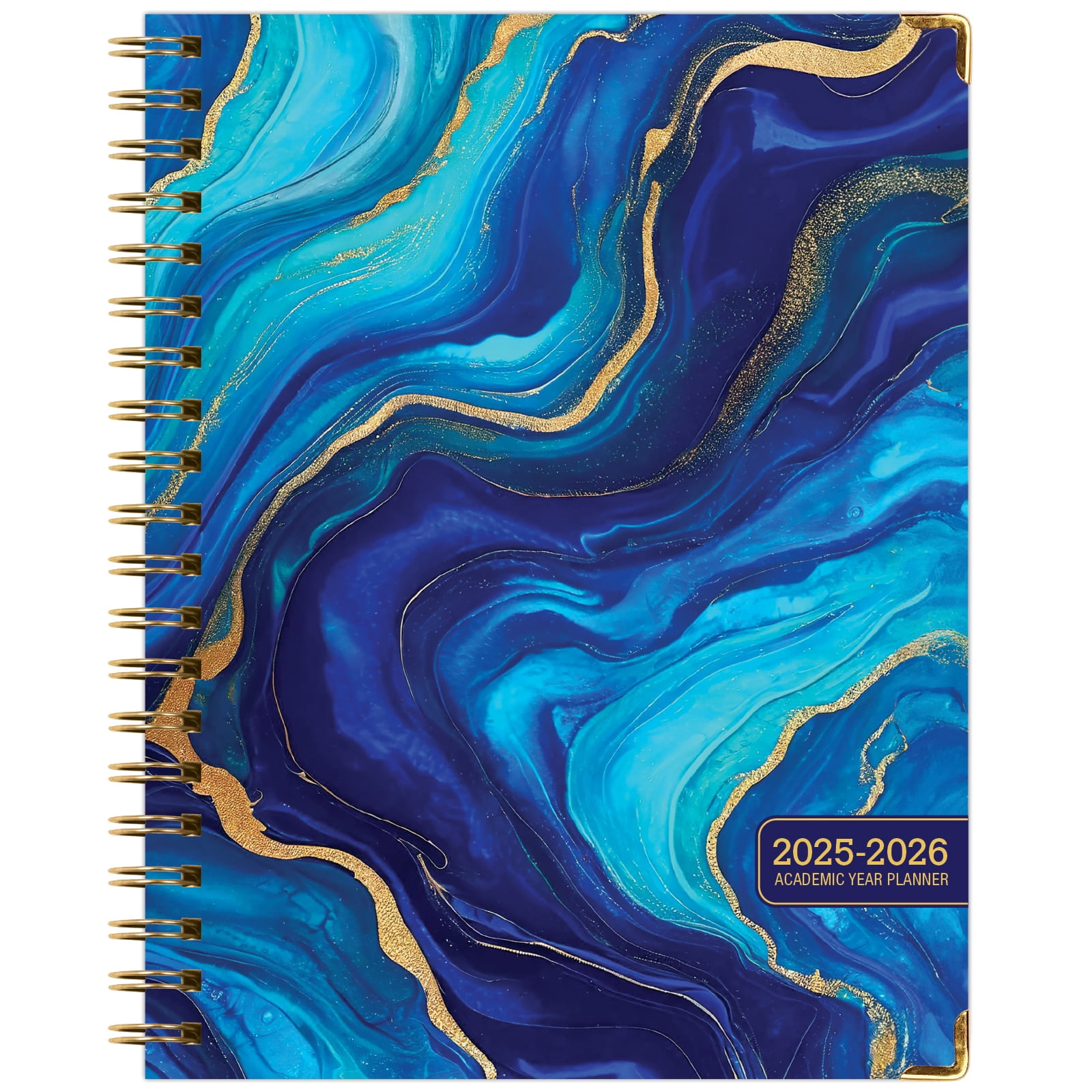 Academic Year 2025-2026 Planner, June 2025 - July 2026, 8.5"x11" Daily Weekly Monthly Planner Yearly Agenda, Hardcover, Bookmark, Pocket Folder and Sticky Note Set (Dark Blue Marble)