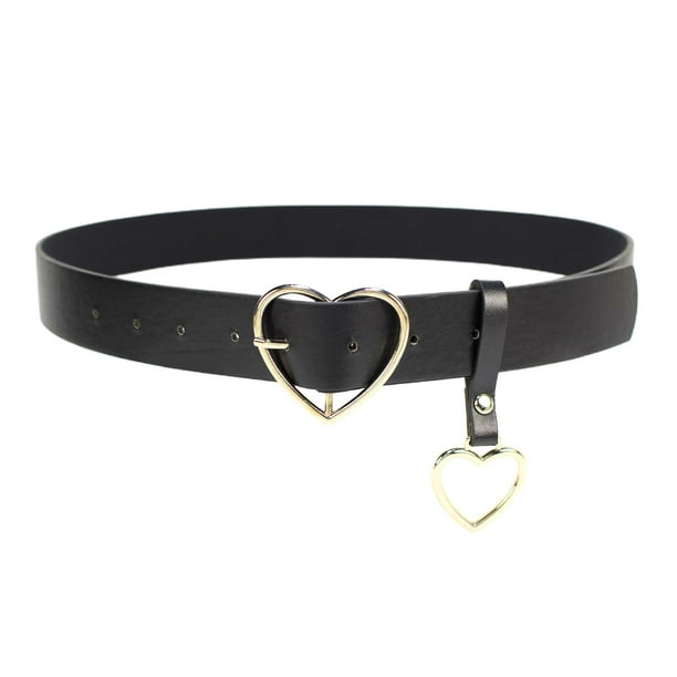 Cinturones de cuero para mujer, ideales para jeans, pantalones y vestidos. Cinturón de moda con hebilla de corazón de metal. Oro