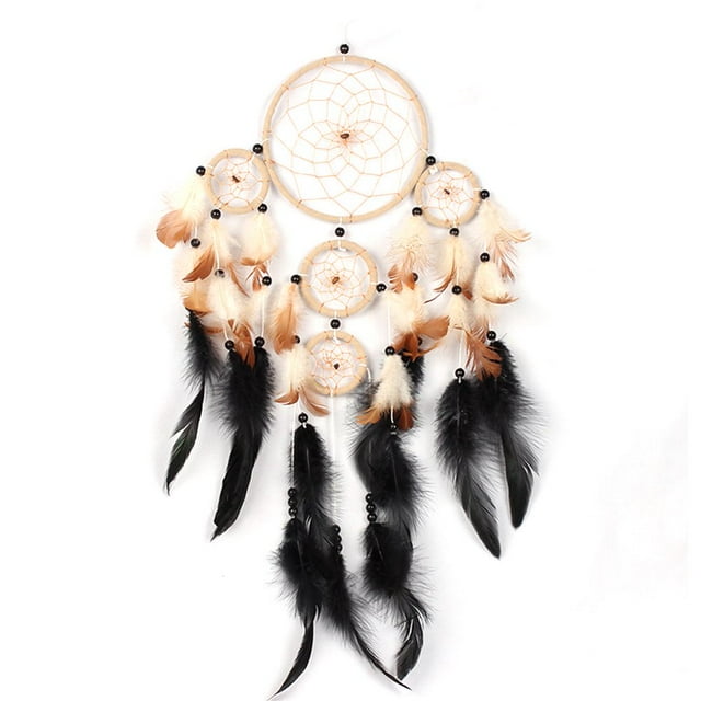MesaSe Five Rings Brown Feathers Dream Catcher Wall Hanging Home Car Decor Craft