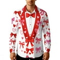 thumbnail image 3 of UVEASISHA Mens Party Dress Shirts Long Sleeve Valentines Day Button Down Shirt Funny 3D Tuxedo Bow Print Formal Shirt Fashion Fake Blazer Tee Top White#2 XL, 3 of 8