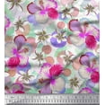 thumbnail image 1 of Soimoi White Poly Georgette Fabric Green & Pink Floral Decor Fabric Printed BTY 52 Inch Wide, 1 of 1