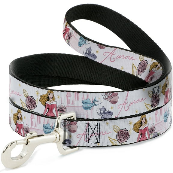 Disney Pet Leash, Dog Leash, Sleeping Beauty Aurora and Fairy Godmothers Pose with Script, 4 Feet Long 0.5 Inch Wide