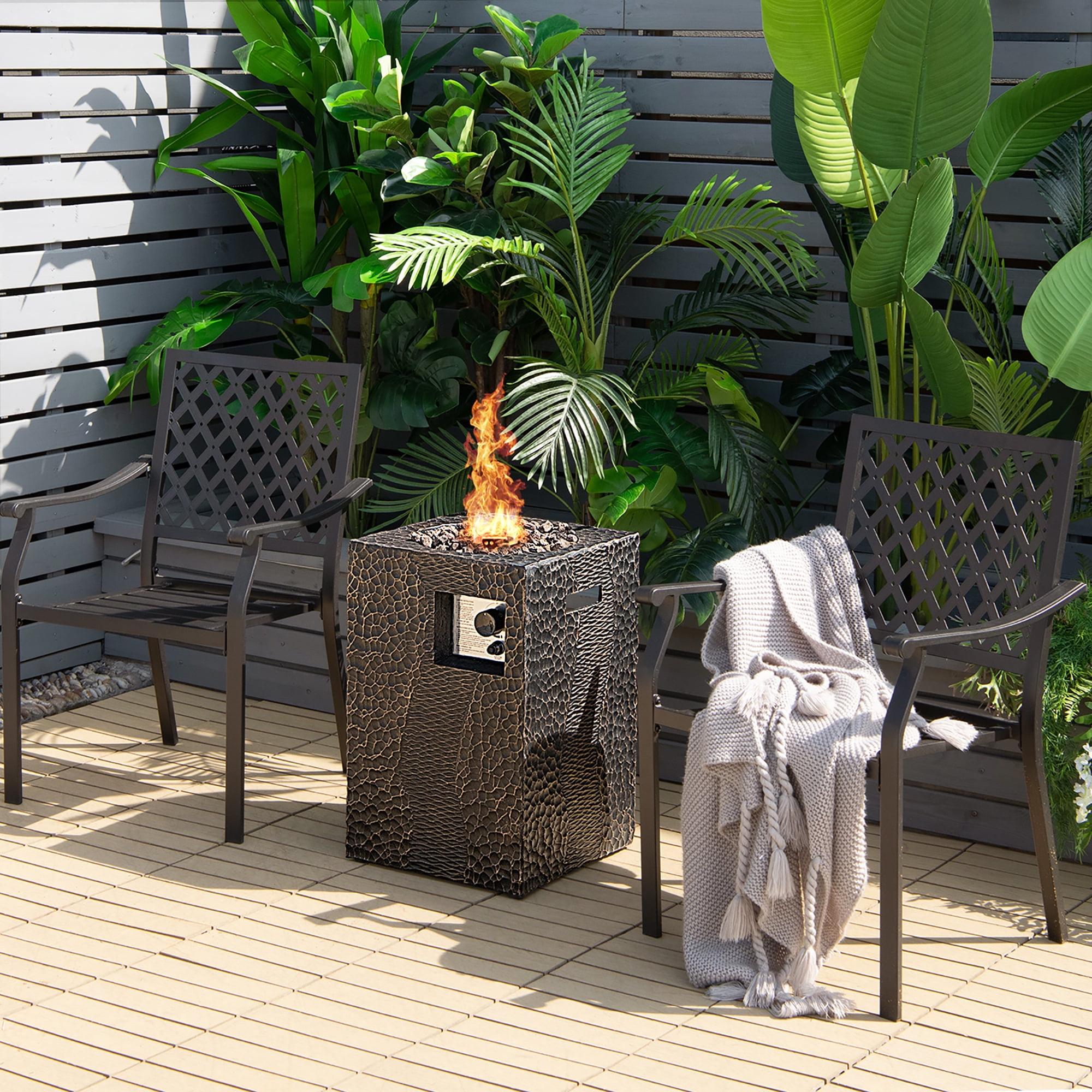 Costway 16'' Square Outdoor Propane Fire Pit w/Lava Rocks Waterproof Cover 30,000 BTU Black