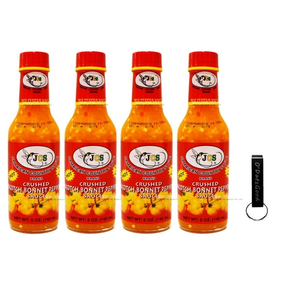 JCS Crushed Scotch Bonnet Pepper Sauce 5 oz  (142ml) Pack of 4 Packaged w/ ODatzGood