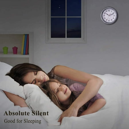 FEFEFW-8 Inch Silent Small Quartz Wall Clocks Battery Operated in Silver for Bathroom Kitchen Restroom