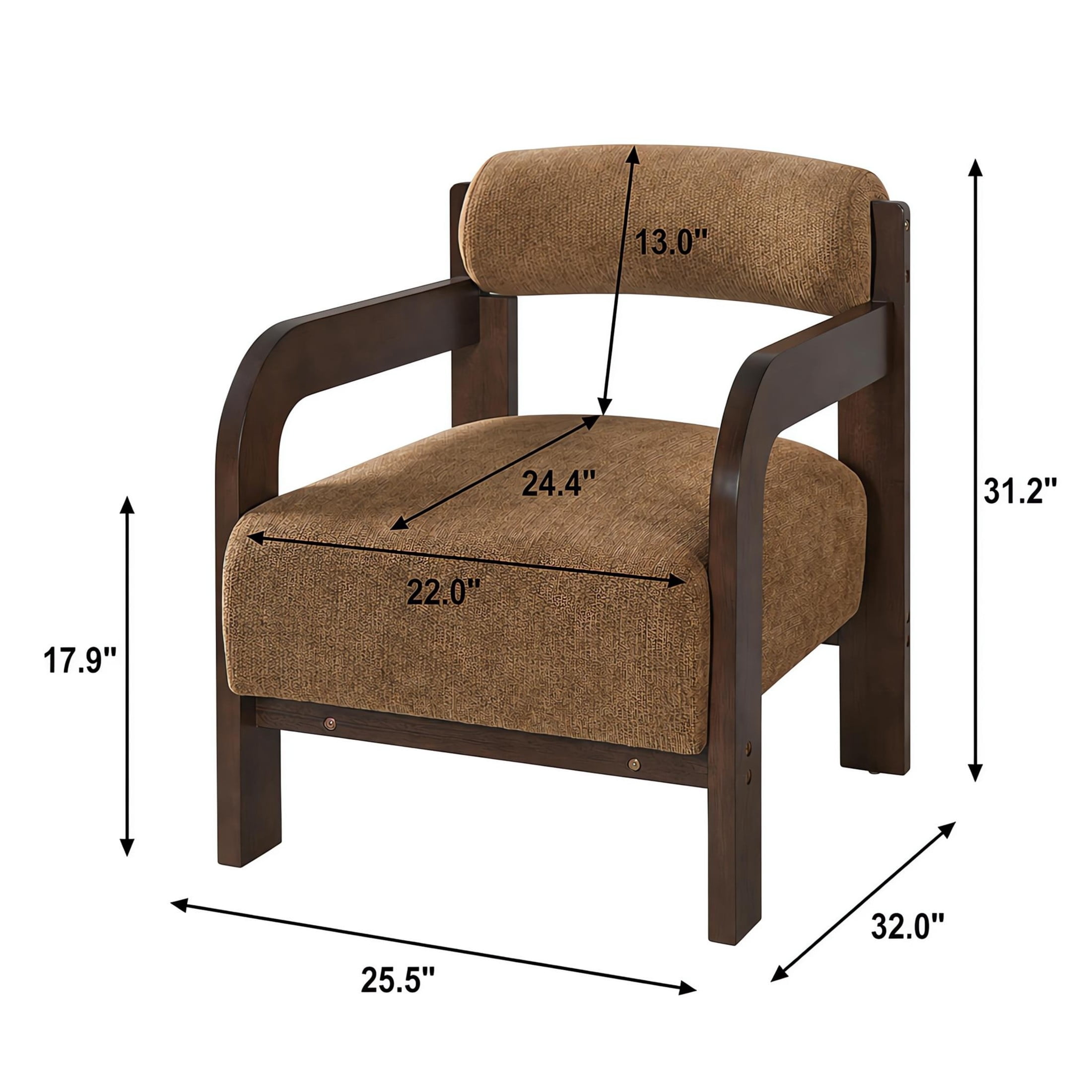 Christopher Knight Home Modern Upholstered Accent Chair, Curved Wood Arms with Thick Cushion, Camel, Set of 2