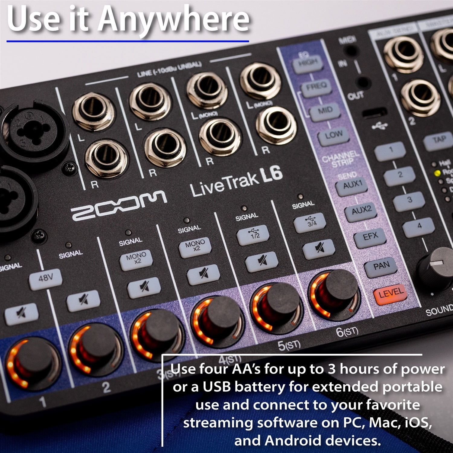 Zoom LiveTrak L6 6-Channel Digital Mixer and Multitrack Recorder Bundle with 2× 10ft XLR Cables, 32GB microSDHC Card, USB Cable, AA Batteries, Limited 1-Year Manufacturer Warranty