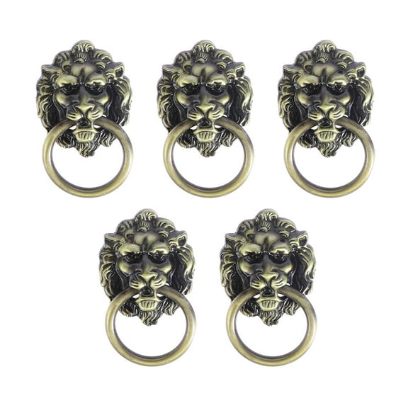 5 Pcs Handle Antique Cabinet Knobs Drawer Pulls Handles Lion Head Pulling Brass Ring Dresser Wardrobe