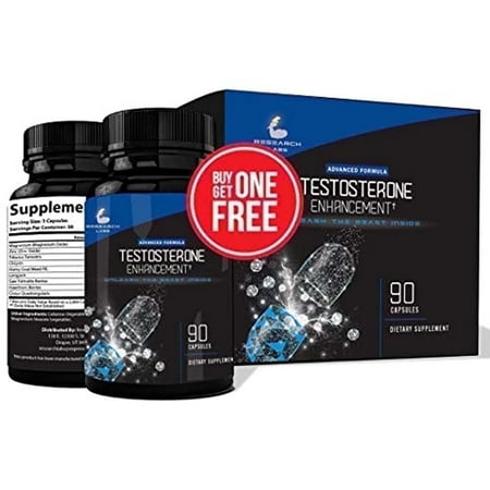 Pharmacist Recommended 2 fer 1 Offer 180ct Testosterone Booster Enhancement by Research Labs. Increase Lean Muscle Energy Strength. Saw Palmetto, Tribulus, Tongkat Ali, Goat Weed, Zinc