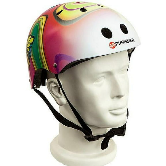 punisher skateboards butterfly jive pink and white adjustable all-sport skate-style helmet, medium