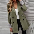 thumbnail image 2 of Suit Jacket Lapel Button Pure Color Pocket Plaid Rolled Cuffs Long Sleeve Jacket for Women Army Green S, 2 of 6