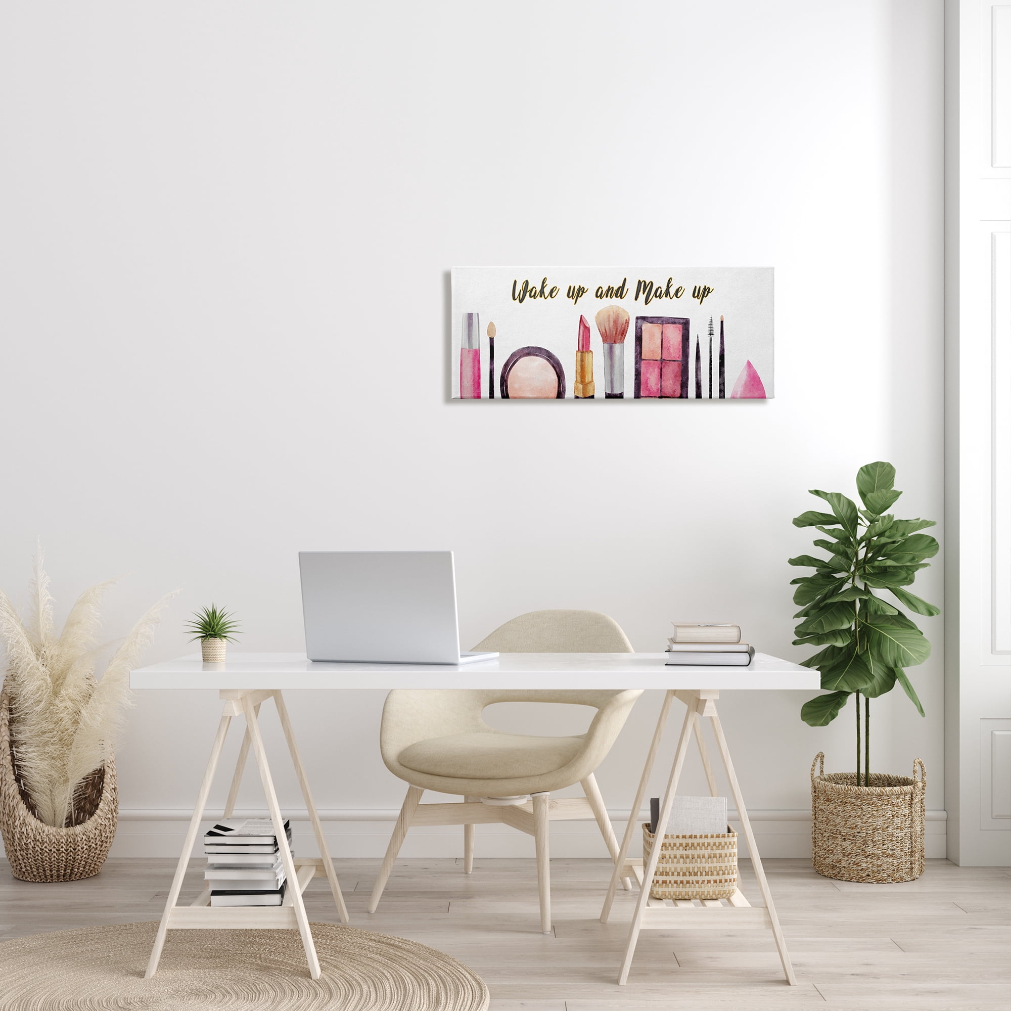 Stupell Industries Wake Up Make Up Watercolor Pink Gray Fashion Word Design Canvas Wall Art by Ziwei Li