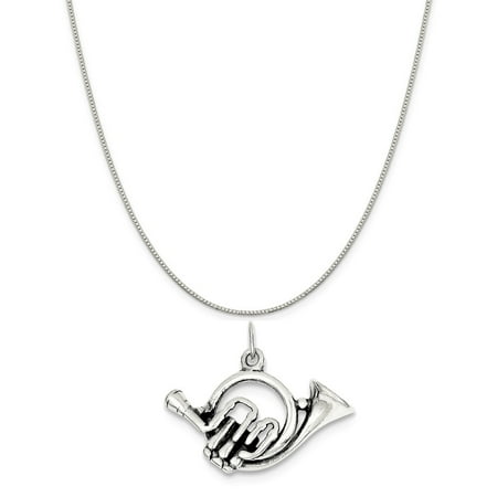 - Sterling Silver Antiqued French Horn Charm on a Sterling Silver Box Chain Necklace, 16
