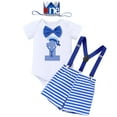thumbnail image 2 of FYMNSI Baby Boy 1st Birthday Outfits Bow Tie Romper Shorts Adjustable Y Back Suspenders Set with Crown Infant Cake Smash Photo Shoot Clothes, 2 of 10
