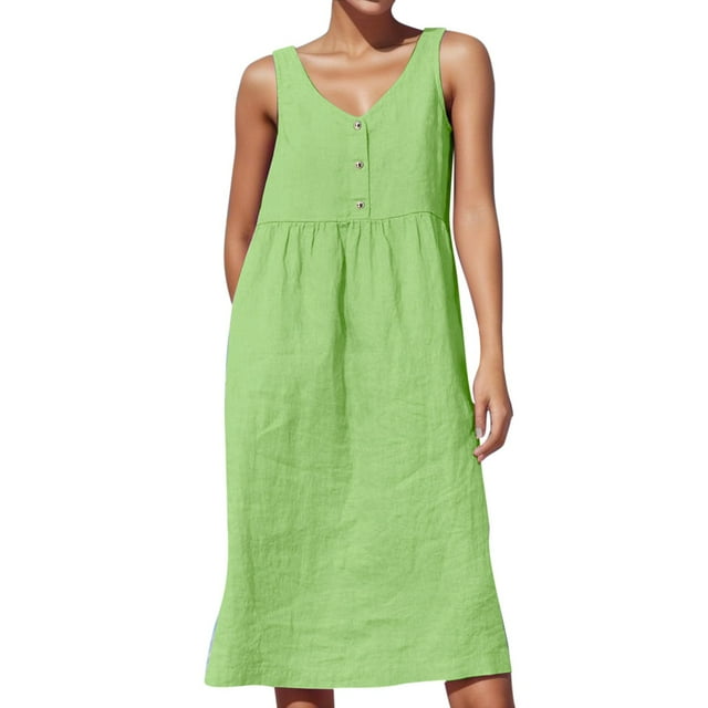 B91xZ 2024 Robes pour Femmes V-Cou Sans Manches Été Oversized une Seule Pièce Mini Robe Tendance pour Femmes, Vert M