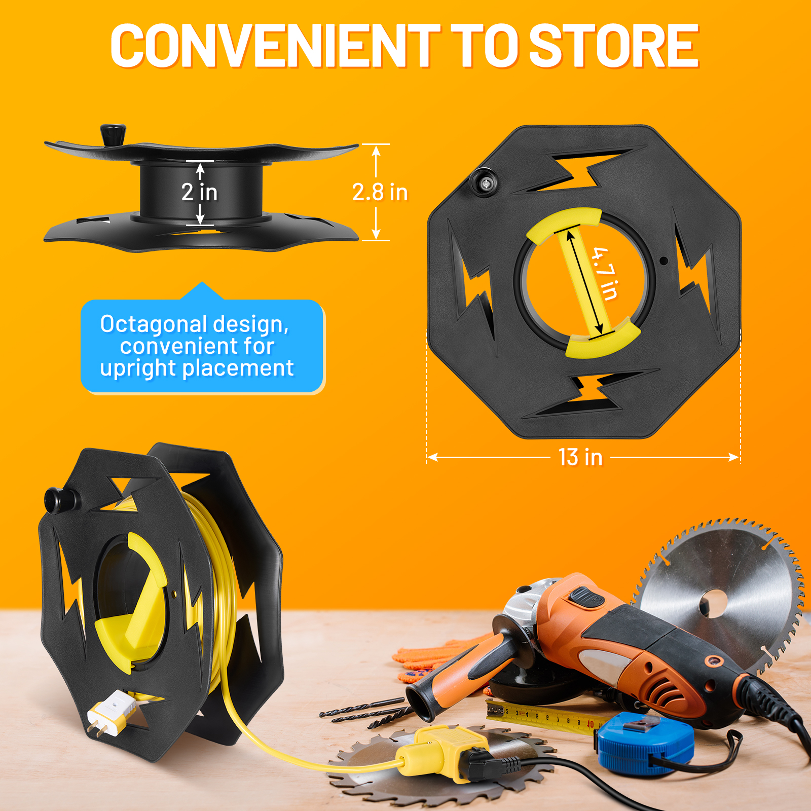 SPEEDWOW Extension Cord Storage Reel, Heavy Duty Open Cord Reel for 12/3,14/3,16/3 Gauge Power Cord, Hand Wind Retractable