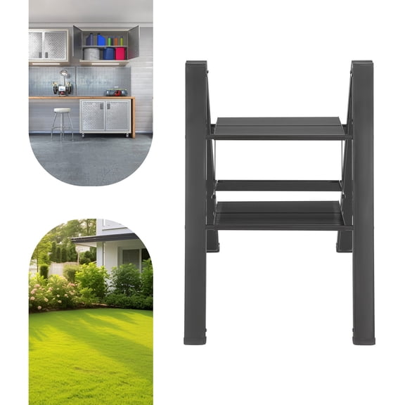 ToppiJoy 2 Step Folding Ladder, Portable Step Stool with Anti-Slip Sturdy and Wide Pedal, for Adults Office，Home and Kitchen (Black）