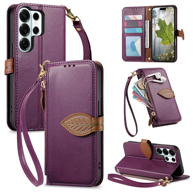 FOXDOCK Funda Tipo Cartera para Samsung Galaxy S26 Ultra, con Ranuras para Tarjetas, Soporte y Cremallera-Púrpura