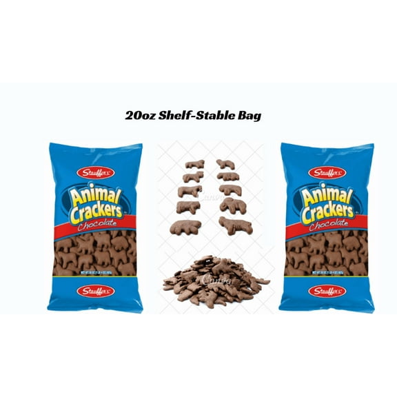 Stauffer’s Chocolate Animal Crackers, Crunchy Snack Cookies, 20 oz Bags, 2 Pack