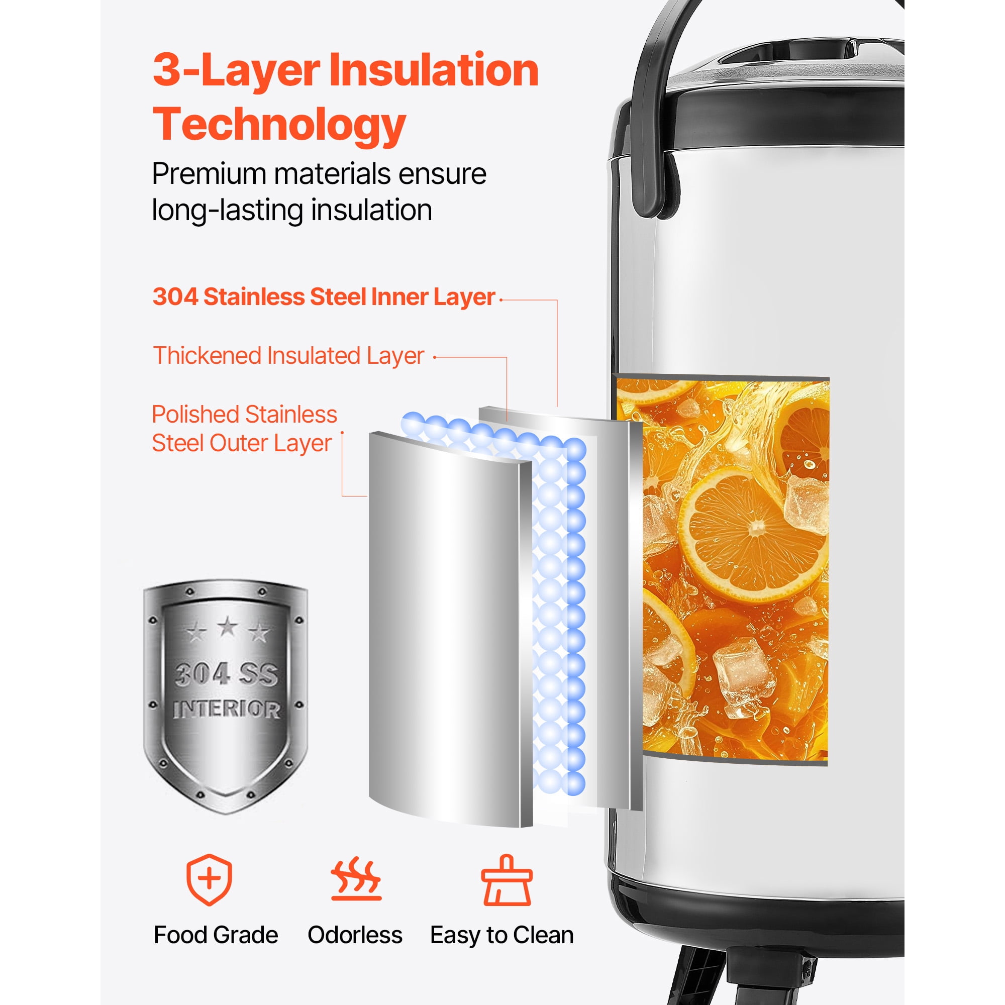 KFFKFF Insulated Beverage Dispenser, 2.4 Gal/9.2L Stainless Steel Thermal Drink Server with Spigot & Temperature Display, Ideal for Hot and Cold Beverages, Perfect for Tea, Coffee