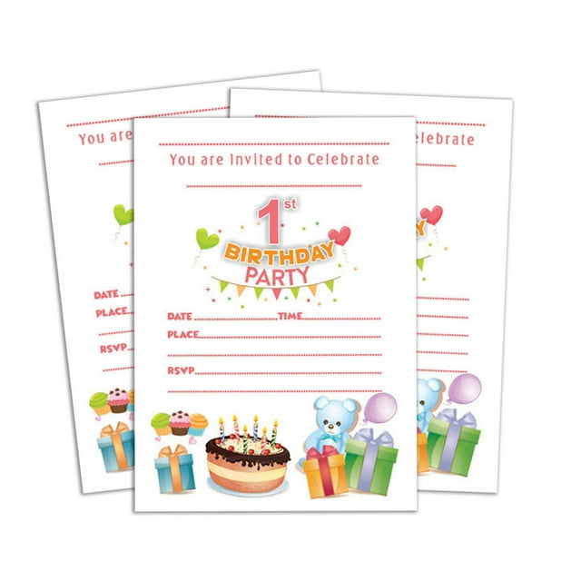 Darling Souvenir White Birthday Invitation Card Printable Fill or Write In Blank Invites Party Supplies Pack Of 28 5 x 7 Inches