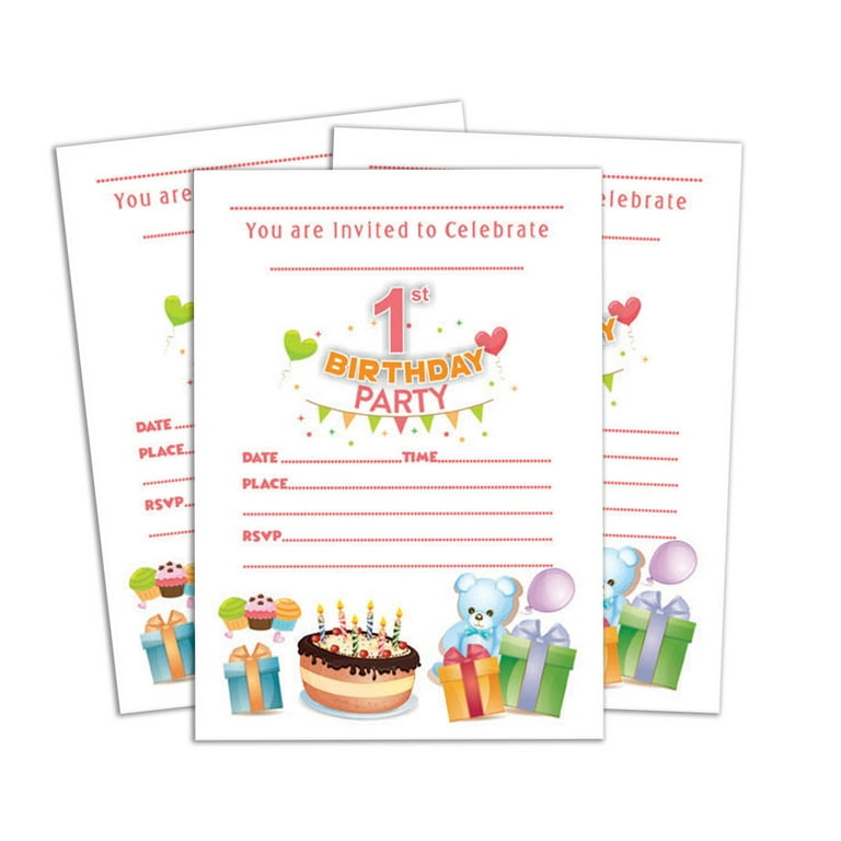 Darling Souvenir White Birthday Invitation Card Printable Fill or Write In  Blank Invites Party Supplies Pack Of 28 5 x 7 Inches - Walmart.com