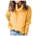 thumbnail image 2 of Womens Turtleneck Dressy Sweater Fall Button Long Sleeve Pullover Sweaters - Cozy Ribbed Knit, Loose Fit Yellow 2XL, 2 of 7