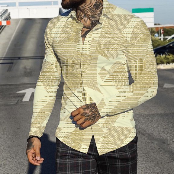 Aayomet Mens Shirts Men Autumn Winter Single Casual Lapel Full Print Beach Long Sleeve Beach Shirts For Men Yellow,3XL